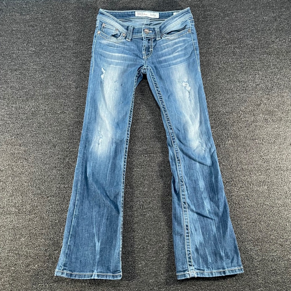 BKE Stella Bootcut Jeans Women 25 S Blue Good Distressed Low Rise Stretch
